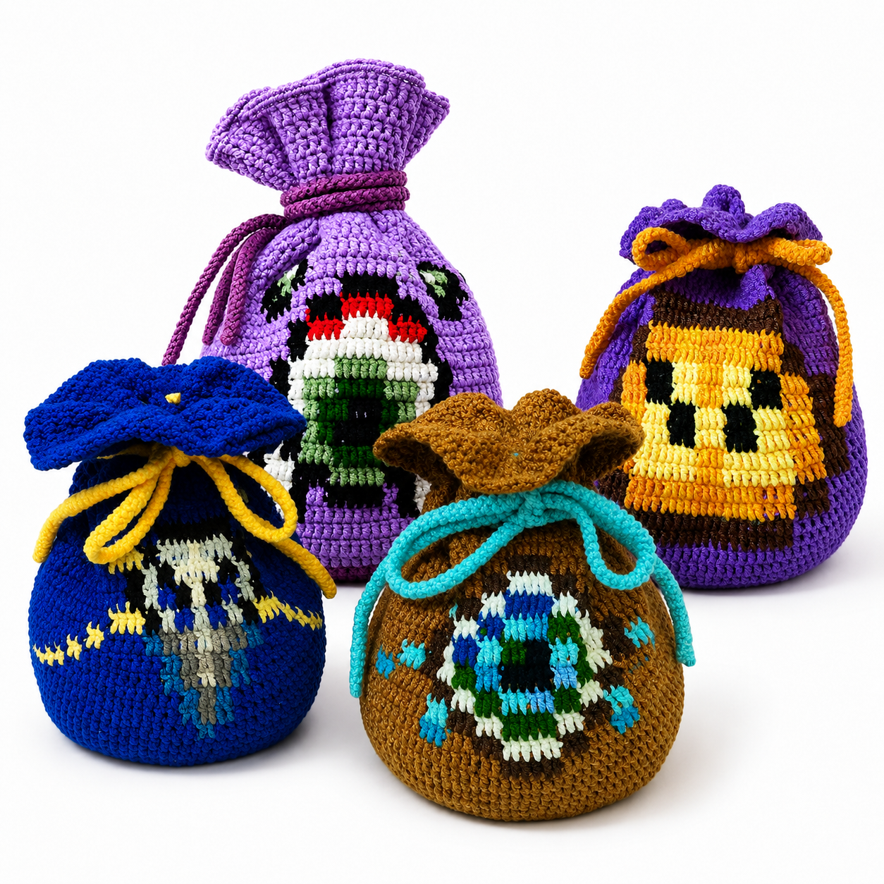 Handmade Crochet Treasure Bag Complete Set – 4 Designs