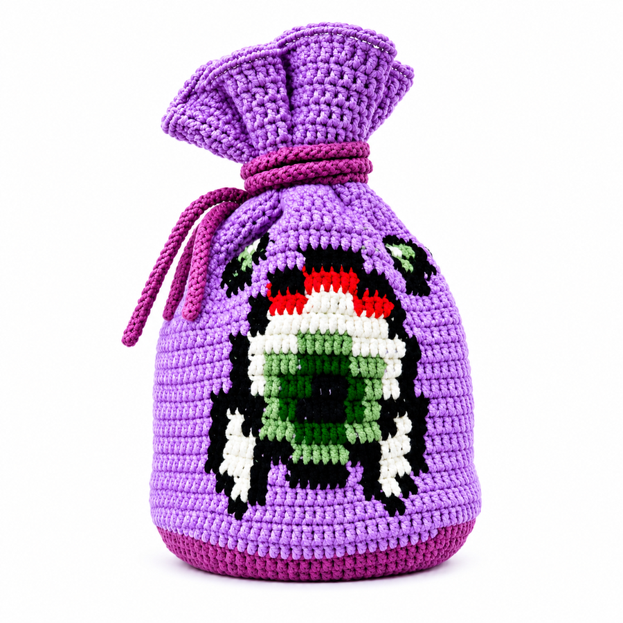 Handmade Crochet Treasure Bag - Purple Worm Edition
